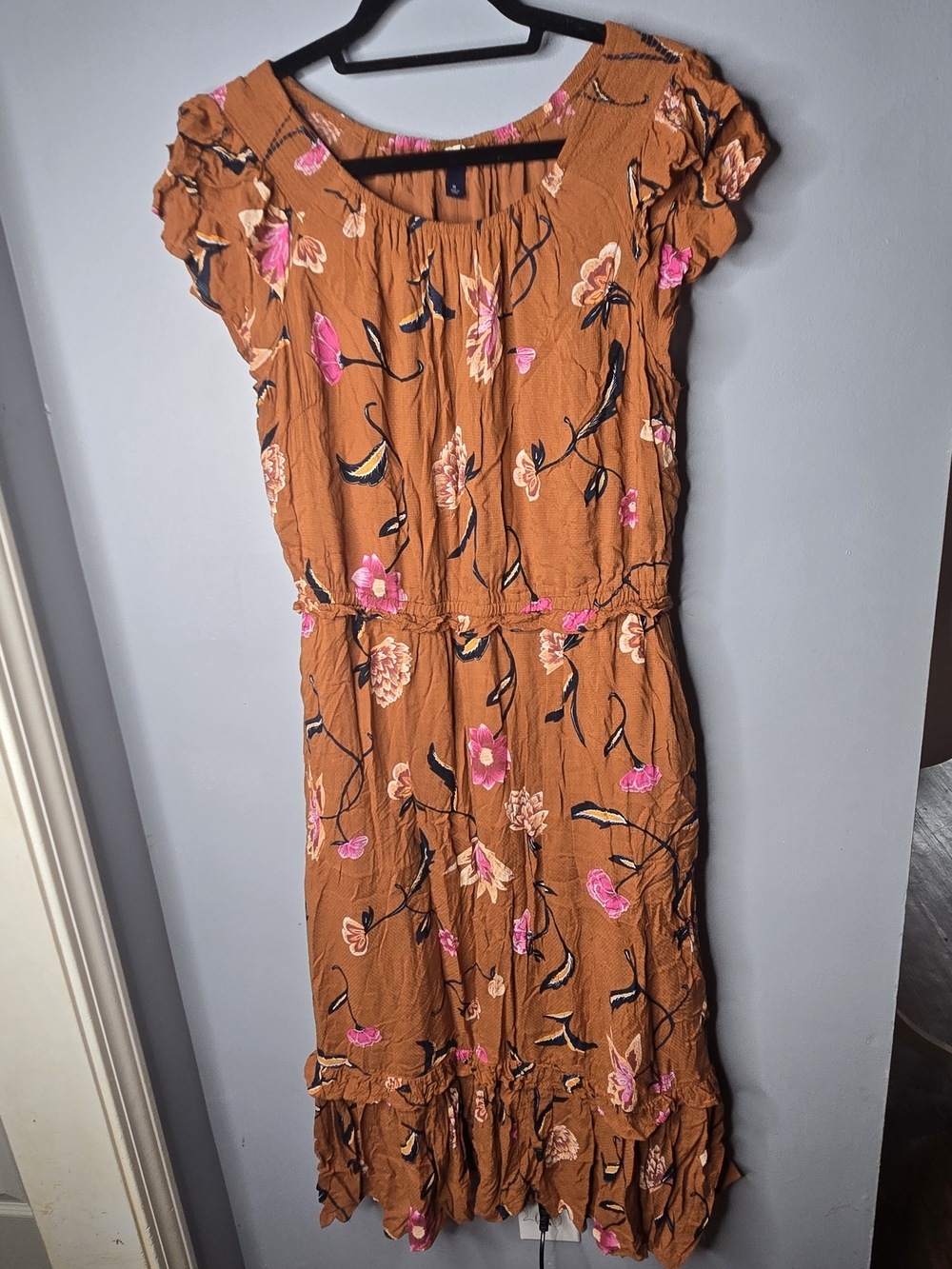 Universal Thread Women’s XL Rust Orange Floral Midi Dress Ruffle Hem - Picture 1 of 6